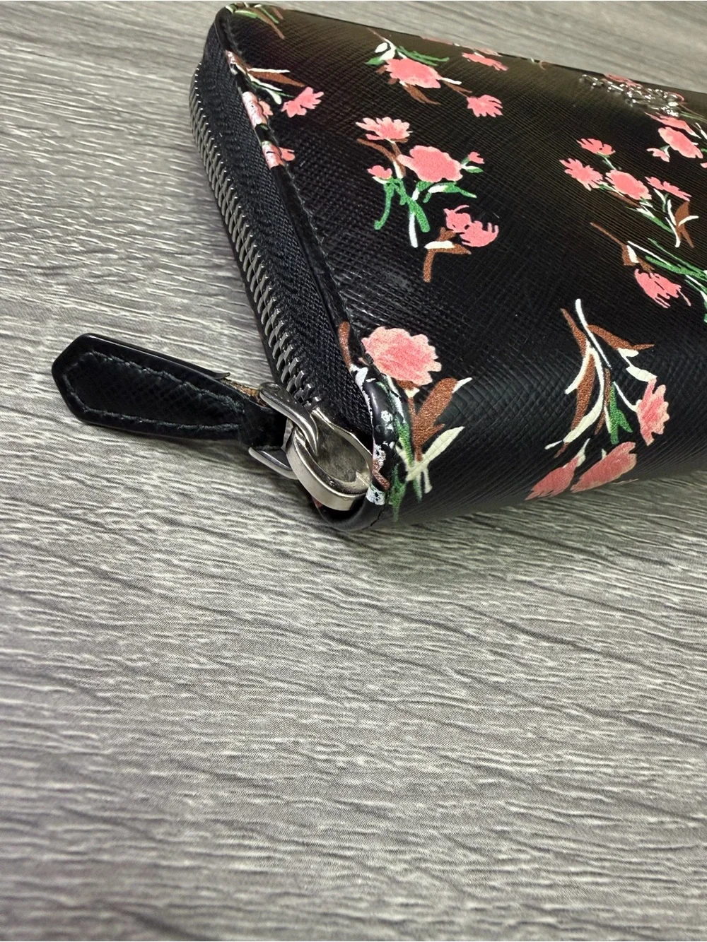 Prada Black Floral Zippy Wallet